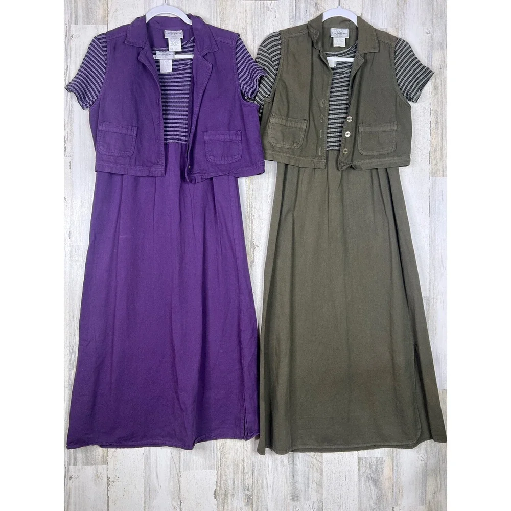 Studio Ease Maxi Dress Vest Set 6P Vintage 90s Cottagecore 2pc